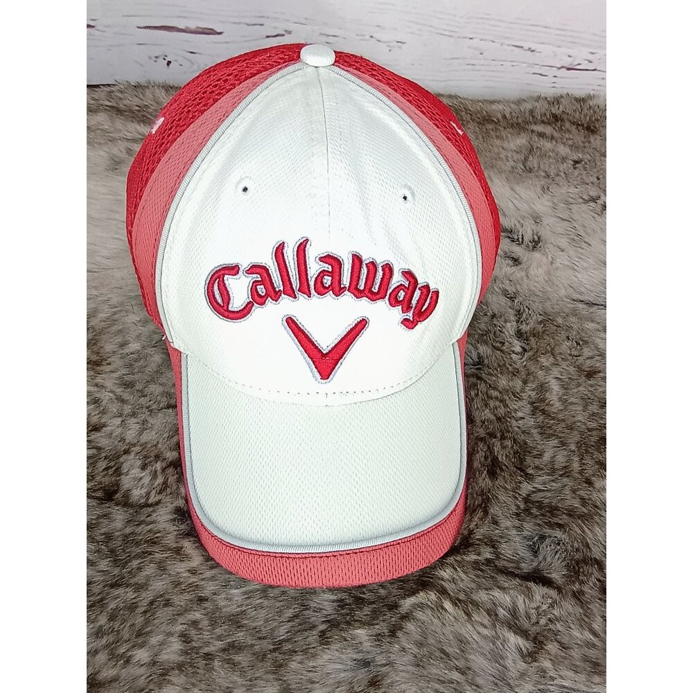 Callaway Red & White Golf Hat Adjustable Mesh Back Stylish Design